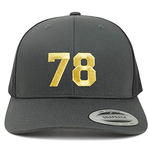 Trendy Apparel Shop Number 78 Gold Thread Embroidered Retro Trucker Mesh Cap
