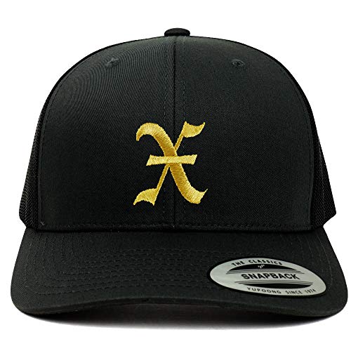 Trendy Apparel Shop Old English Gold X Embroidered Retro Trucker Mesh Baseball Cap