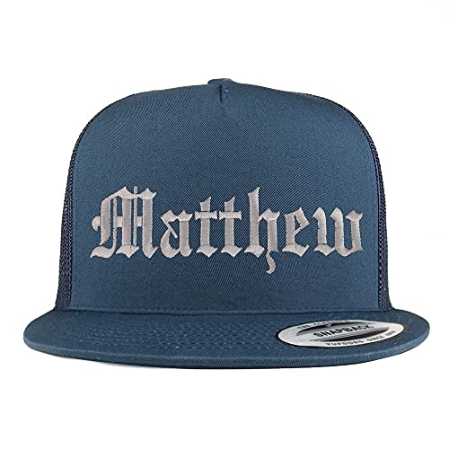 Trendy Apparel Shop Matthew Old English 5 Panel Flatbill Trucker Cap