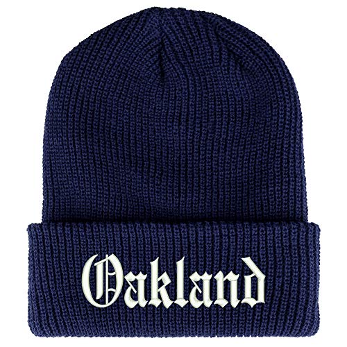 Trendy Apparel Shop Old English Font Oakland City Embroidered Ribbed Cuff Knit Beanie