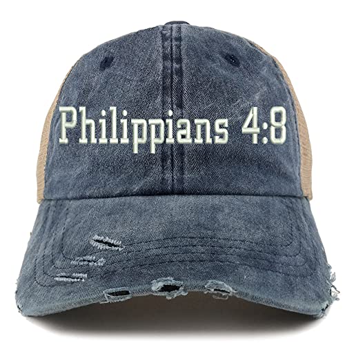 Trendy Apparel Shop Philippians 4:8 Frayed Bill Trucker Mesh Back Cap
