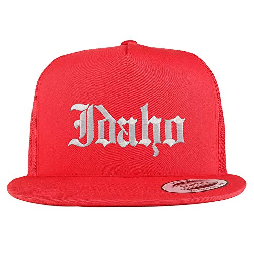 Trendy Apparel Shop Idaho State Old English 5 Panel Flatbill Trucker Mesh Cap
