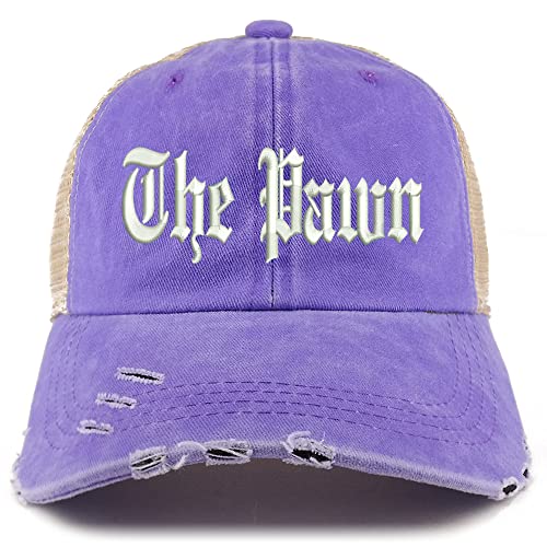 Trendy Apparel Shop The Pawn Old English Embroidered Frayed Bill Trucker Mesh Back Cap