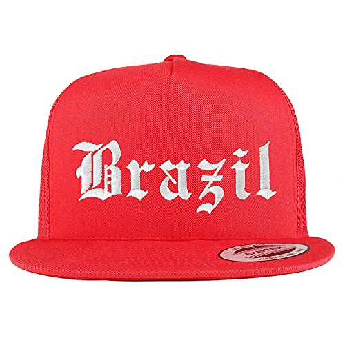 Trendy Apparel Shop Brazil Old English 5 Panel Flatbill Trucker Cap
