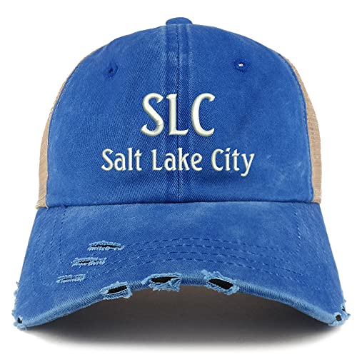Trendy Apparel Shop SLC Salt Lake City Embroidered Frayed Bill Trucker Mesh Back Cap