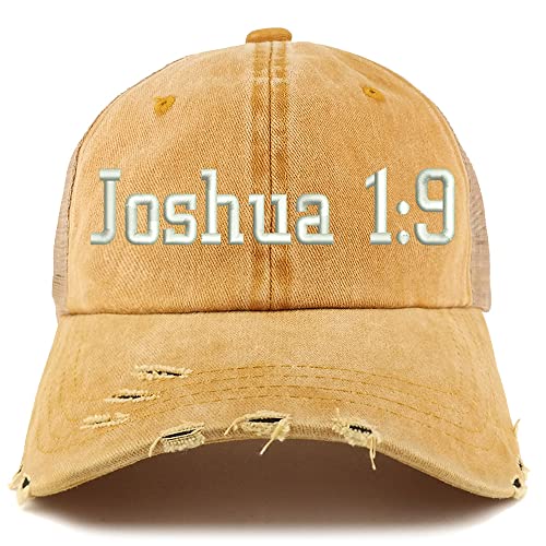 Trendy Apparel Shop Joshua 1:9 Frayed Bill Trucker Mesh Back Cap