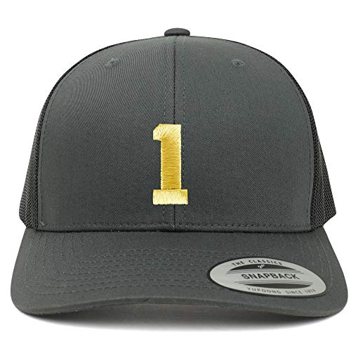 Trendy Apparel Shop Number 1 Gold Thread Embroidered Retro Trucker Mesh Cap