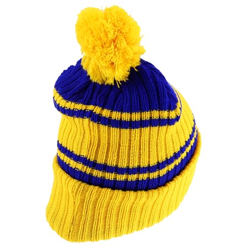 Trendy Apparel Shop Stripe Pattern Ribbed Knit Cuff Long Beanie with Pom Pom