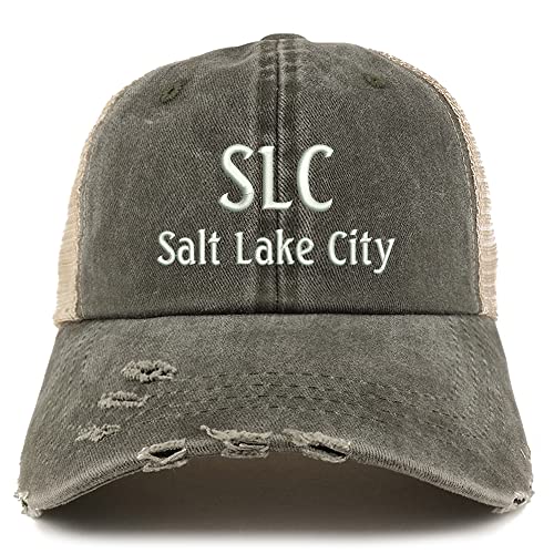 Trendy Apparel Shop SLC Salt Lake City Embroidered Frayed Bill Trucker Mesh Back Cap