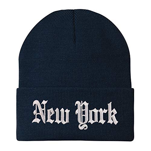 Trendy Apparel Shop New York State Old English Embroidered Long Cuff Beanie