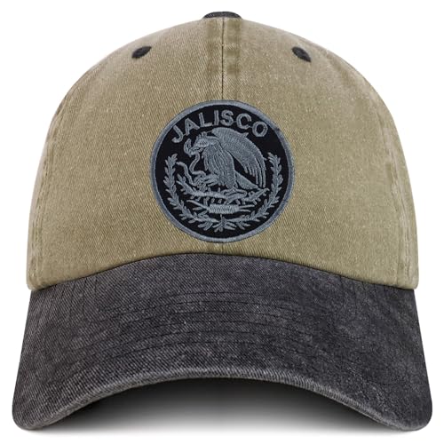 Trendy Apparel Shop Jalisco Mexico Charcoal Embroidered Patch Pigment Dyed Washed Baseball Cap