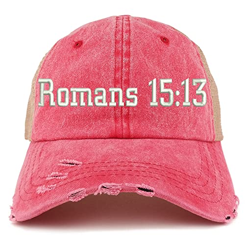 Trendy Apparel Shop Romans 15:13 Frayed Bill Trucker Mesh Back Cap