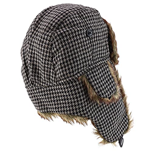 Trendy Apparel Shop Faux Fur Houndstooth Plaid Earflap Winter Trooper Hat