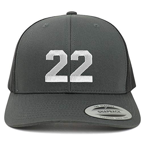 Trendy Apparel Shop Number 22 White Thread Embroidered Retro Trucker Mesh Cap - Black