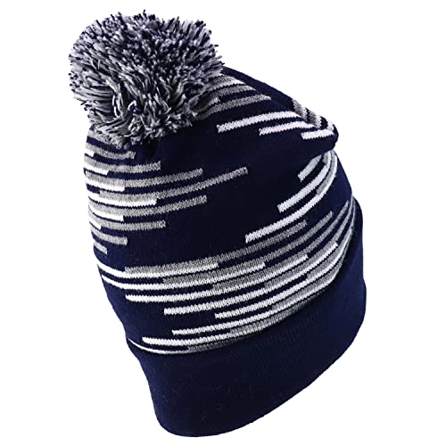Trendy Apparel Shop Made in USA Staggered Bar Pattern Pom Pom Long Cuff Beanie