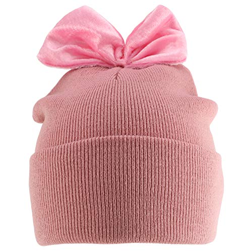Trendy Apparel Shop Youth Size Girl's Velvet Bow Accent Cuff Long Beanie