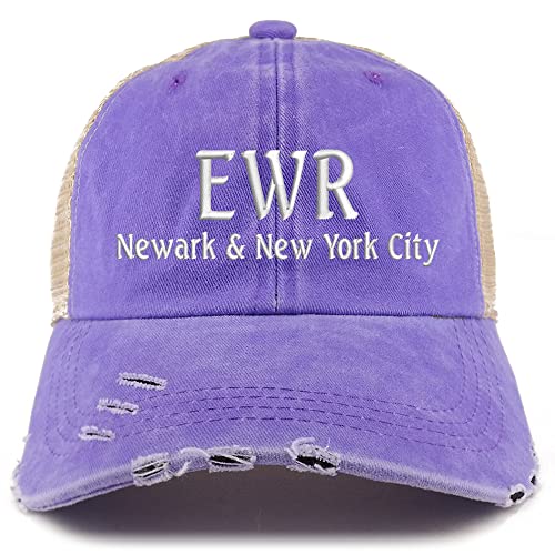 Trendy Apparel Shop EWR Newark and New York City Embroidered Frayed Bill Trucker Mesh Back Cap