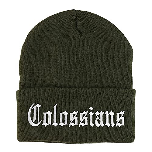 Trendy Apparel Shop Colossians Old English Embroidered Long Cuff Beanie