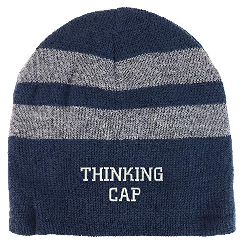 Trendy Apparel Shop Thinking Cap Embroidered Fleece Lined Striped Short Beanie