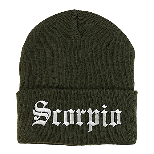 Trendy Apparel Shop Scorpio Old English Embroidered Long Cuff Beanie