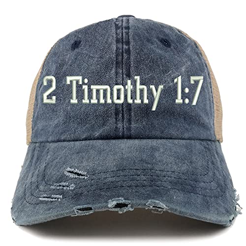 Trendy Apparel Shop 2 Timothy 1: 7 Frayed Bill Trucker Mesh Back Cap