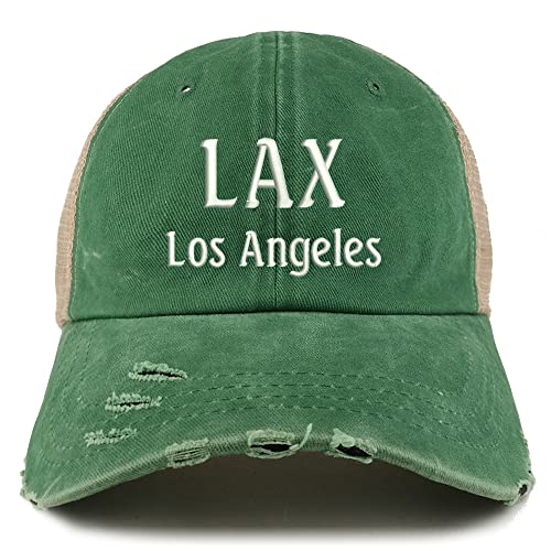 Trendy Apparel Shop LAX Los Angeles Embroidered Frayed Bill Trucker Mesh Back Cap