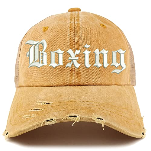 Trendy Apparel Shop Old English Boxing Frayed Bill Trucker Mesh Back Cap