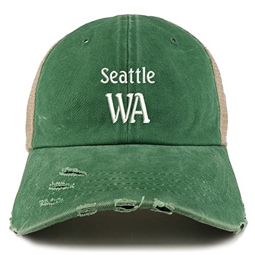 Trendy Apparel Shop Seattle WA Embroidered Frayed Bill Trucker Mesh Back Cap