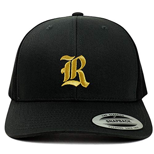 Trendy Apparel Shop Old English Gold R Embroidered Retro Trucker Mesh Baseball Cap