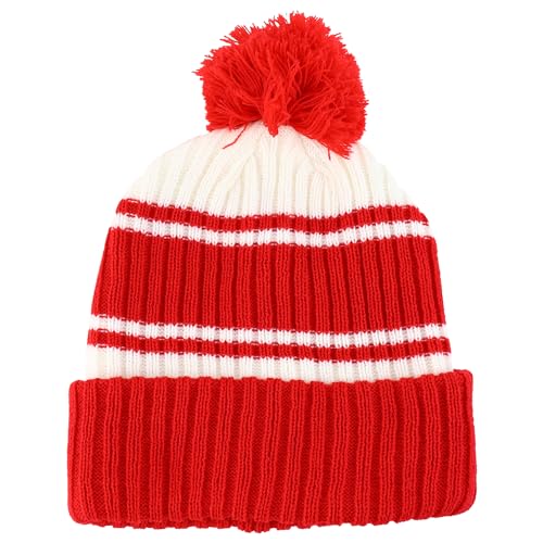 Trendy Apparel Shop Stripe Pattern Ribbed Knit Cuff Long Beanie with Pom Pom