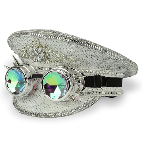 Trendy Apparel Shop Festival Party Sparkly Sequin Rhinestone Captain Hat