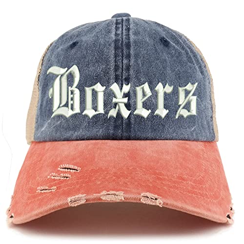 Trendy Apparel Shop Old English Boxers Frayed Bill Trucker Mesh Back Cap