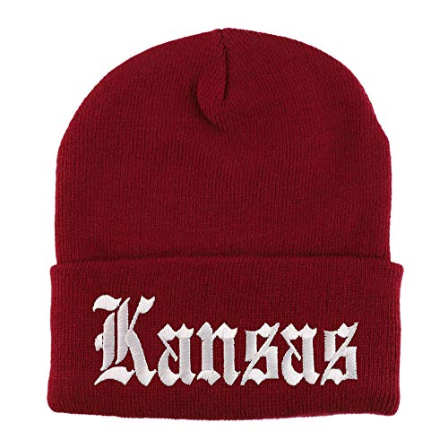 Trendy Apparel Shop Kansas State Old English Embroidered Long Cuff Beanie