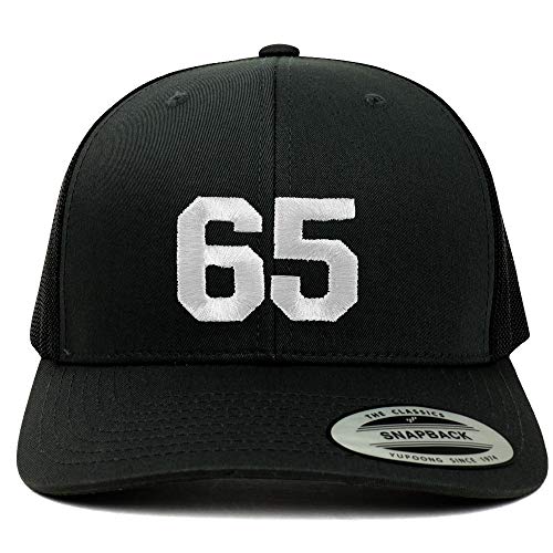 Trendy Apparel Shop Number 65 White Thread Embroidered Retro Trucker Mesh Cap