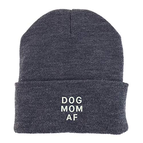 Trendy Apparel Shop Dog Mom Af Embroidered Made in USA Cuff Folded Acylic Knit Winter Beanie Hat