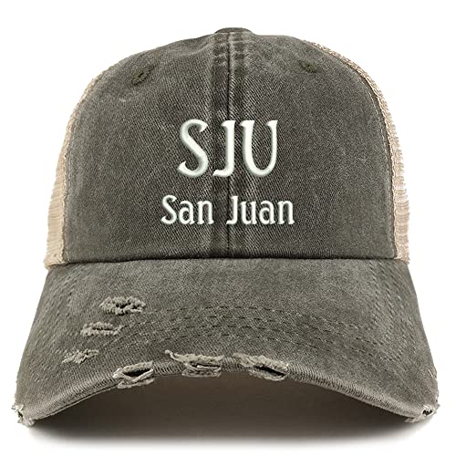 Trendy Apparel Shop SJU San Juan Embroidered Frayed Bill Trucker Mesh Back Cap