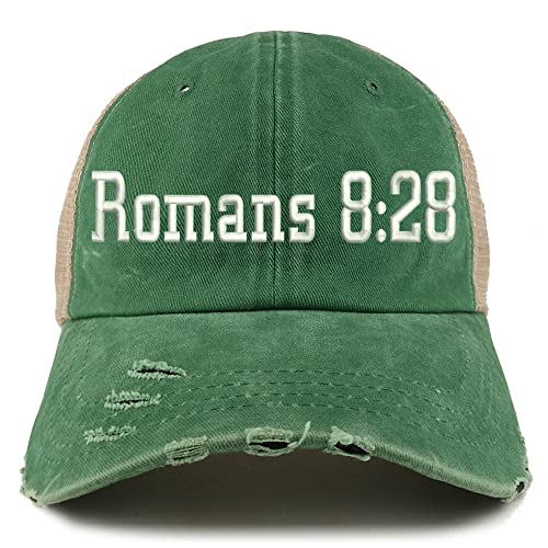 Trendy Apparel Shop Romans 8:28 Frayed Bill Trucker Mesh Back Cap