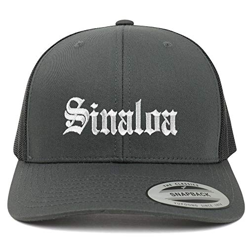 Trendy Apparel Shop Old English Sinaloa White Embroidered Retro Trucker Mesh Cap