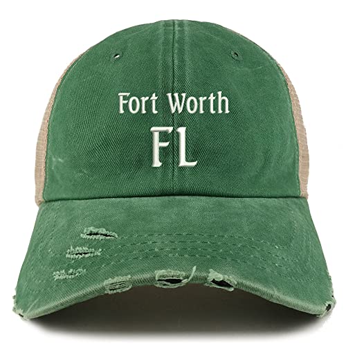 Trendy Apparel Shop Fort Worth FL Embroidered Frayed Bill Trucker Mesh Back Cap