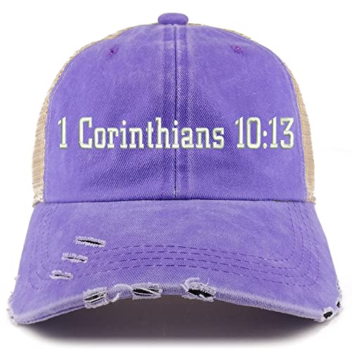 Trendy Apparel Shop 1 Corinthians 10:13 Frayed Bill Trucker Mesh Back Cap