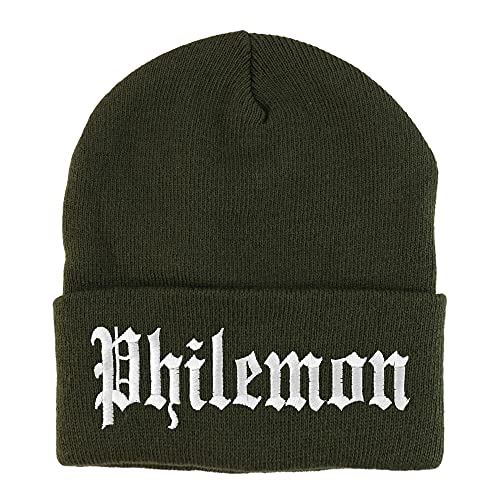 Trendy Apparel Shop Philemon Old English Embroidered Long Cuff Beanie