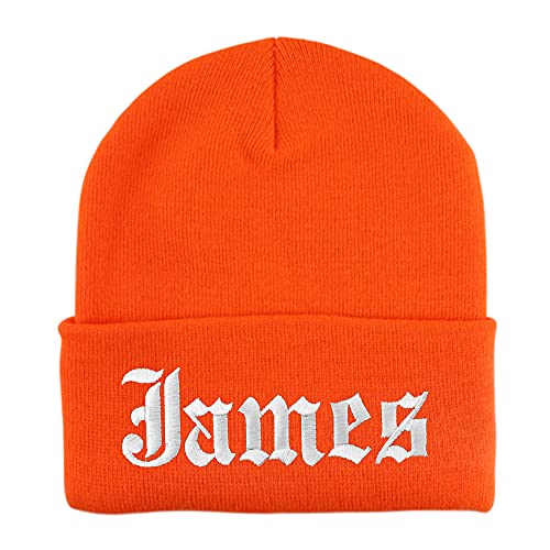 Trendy Apparel Shop James Old English Embroidered Long Cuff Beanie