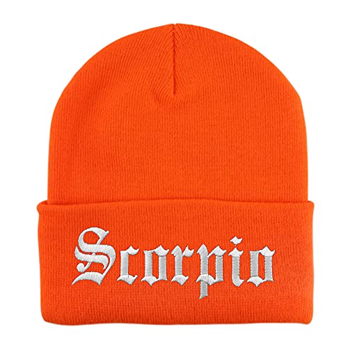 Trendy Apparel Shop Scorpio Old English Embroidered Long Cuff Beanie