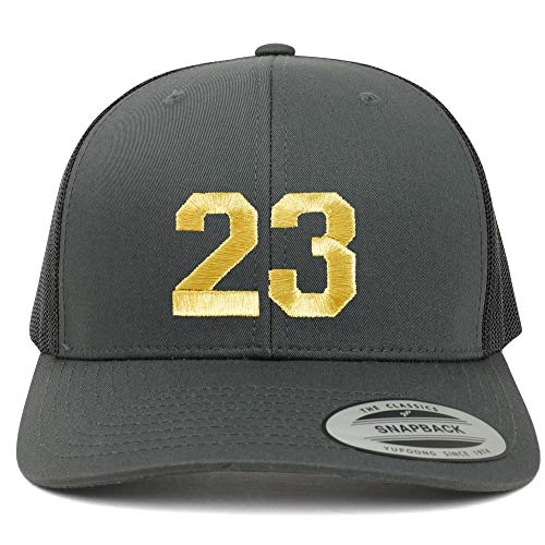 Trendy Apparel Shop Number 23 Gold Thread Embroidered Retro Trucker Mesh Cap
