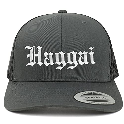Trendy Apparel Shop Haggai Old English 6 Panel Trucker Mesh Cap