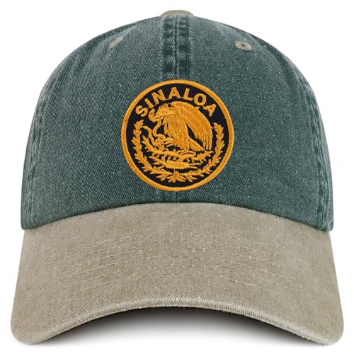 Trendy Apparel Shop Sinaloa Mexico Gold Embroidered Patch Pigment Dyed Washed Baseball Cap