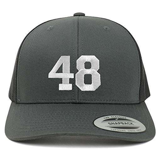 Trendy Apparel Shop Number 48 White Thread Embroidered Retro Trucker Mesh Cap