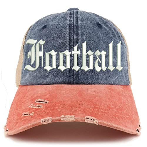 Trendy Apparel Shop Old English Football Frayed Bill Trucker Mesh Back Cap