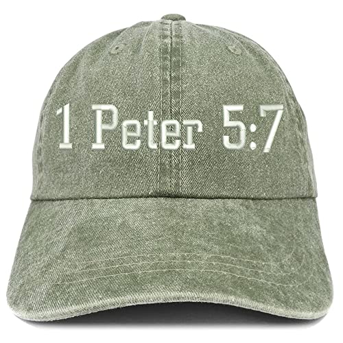 Trendy Apparel Shop 1 Peter 5:7 Washed Pigment Dyed Baseball Cap