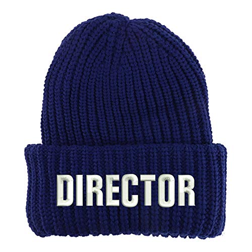 Trendy Apparel Shop Director Embroidered Long Cuffed Thick Ribbed Knit Beanie